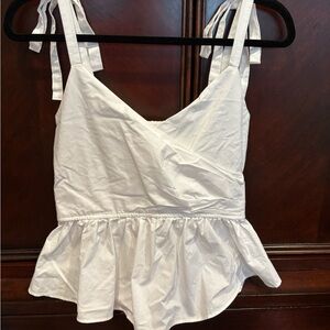 Express White Smocked Tie-Shoulder Top